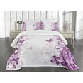 thumbnail image 3 of Ambesonne Violet Quilted Bedspread Set 3 Pcs, Swirling Flowers Wild, King Size, Violet, 3 of 5