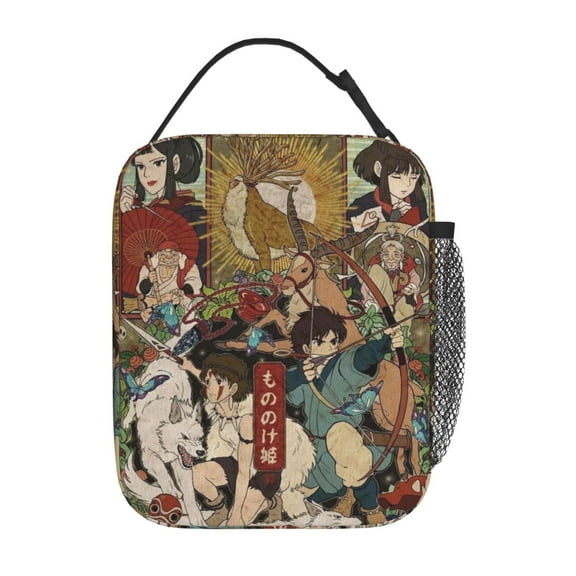 Insulated Meal Box Cooler Tote, Princess Mononoke Lunch Bag with Shoulder Strap for Office Outdoor Picnic