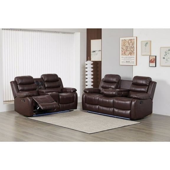 Kingway Faux Leather Manual Reclining Sofa Set – 2-Piece Home Theater Seating