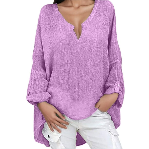 Gibobby Blusa Manga Larga Mujer Mujeres BlouseBasicTop Blouse(Morado, L)