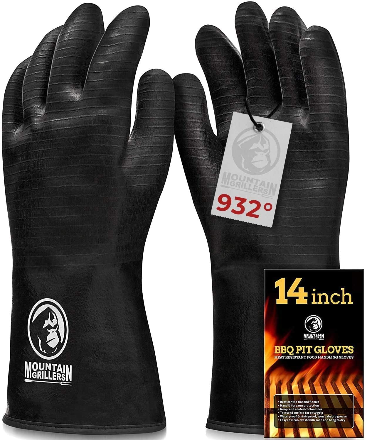HogoR BBQ Grilling Gloves Long Non-Slip Green Heat Resistant Oven Grill Mitts 