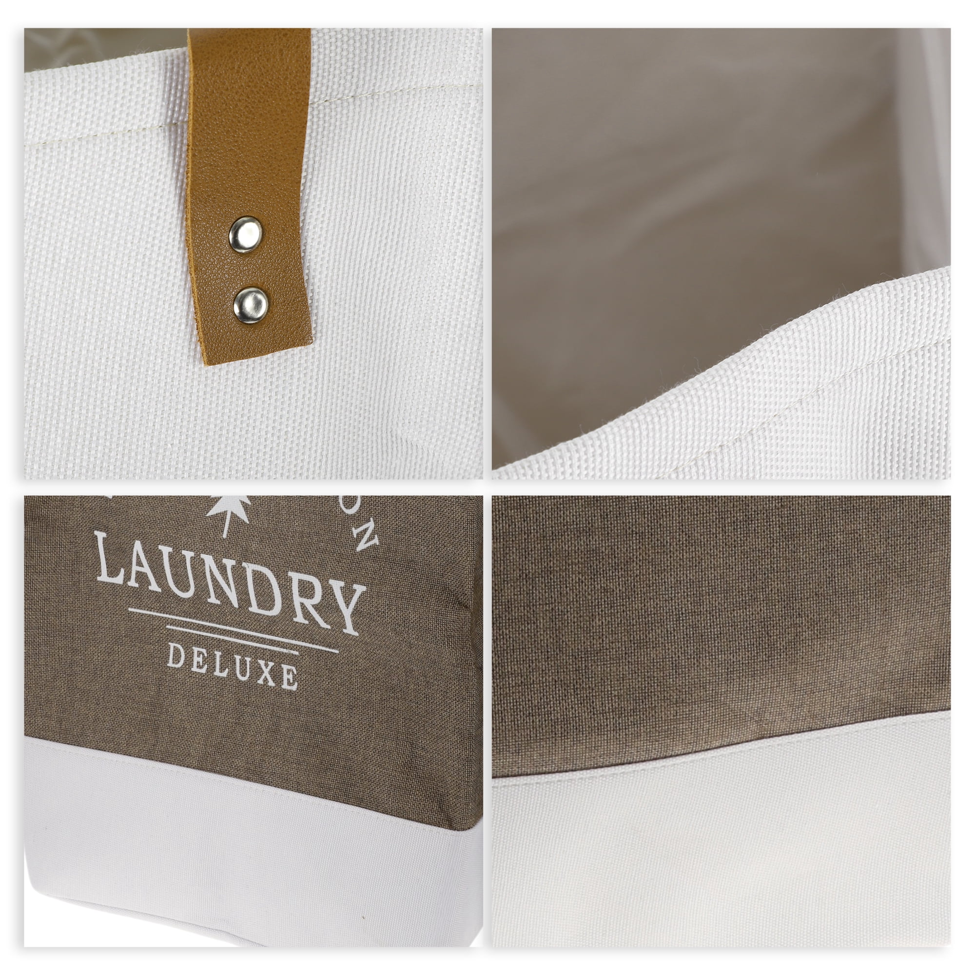 Unique Bargains Laundry Basket, Foldable Laundry Hamper with PU Handles Gray Brown
