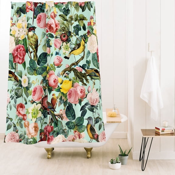 Society6 Burcu Korkmazyurek Floral And Birds Iii Shower Curtain 71" x 74"