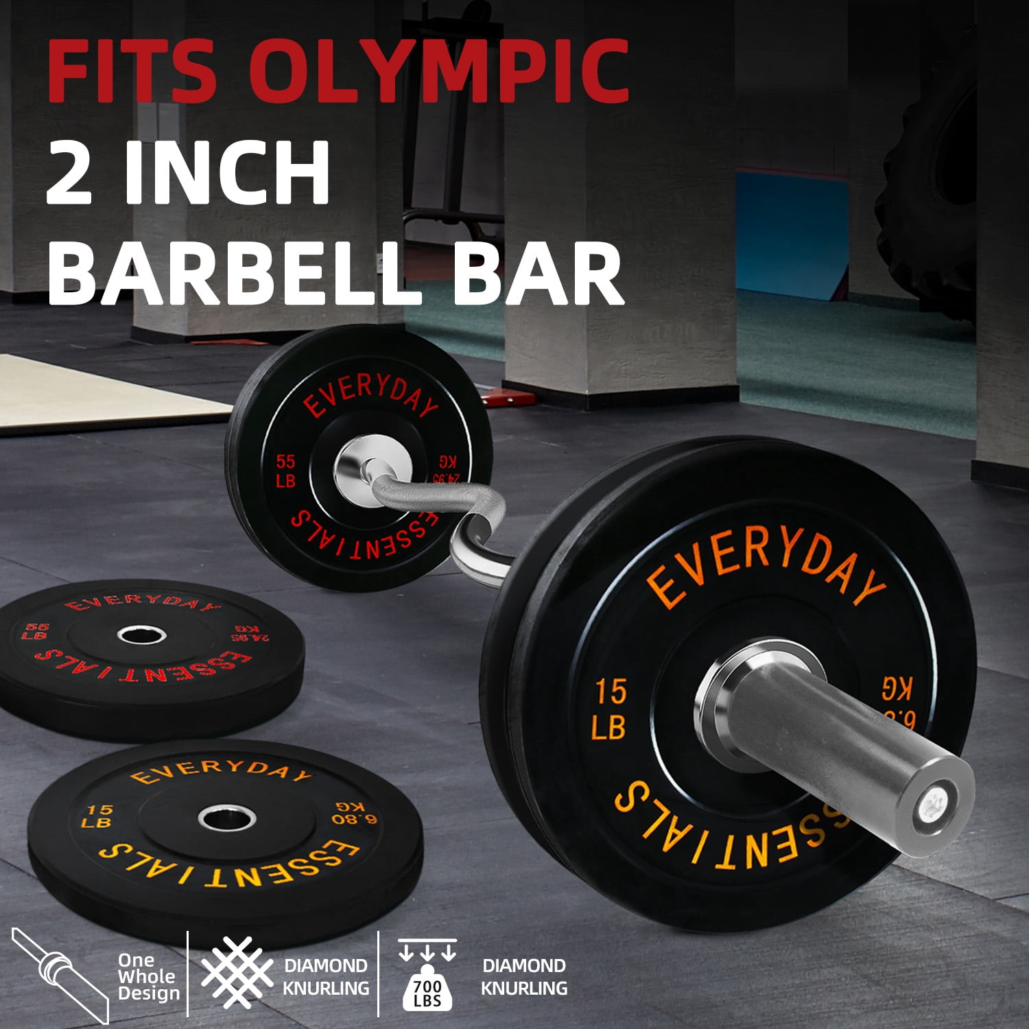 FlexWave 55LB Curl Barbell Set with 4FT EZ Bar and Pair of 15LB Rubber-Coated Weight Plates, Home Strength Training Kit
