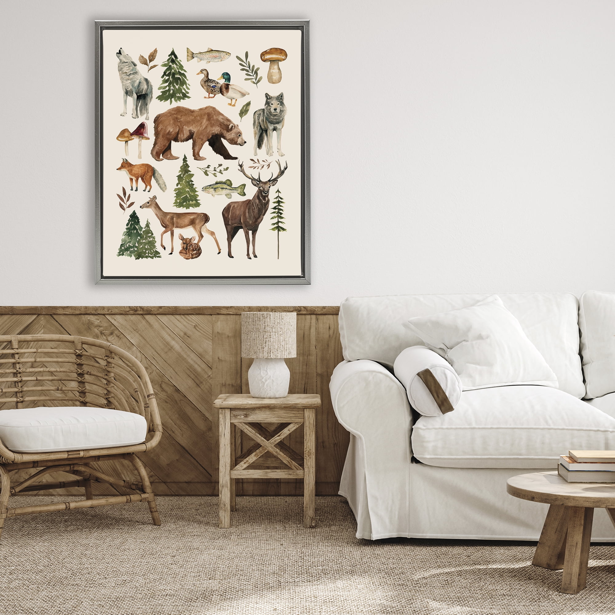 Stupell Industries The Wild Wood Animals Gray Framed Floater Canvas Wall Art, design by Bethany Sandoval