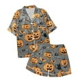 thumbnail image 6 of Personalized Customized Clothing DIY Pajamas for Women Set 2 Piece Halloween Short Sleeve Sleepwear Graphic Satin Button Down Shorts Silk Satin Pajama Set, 6 of 7
