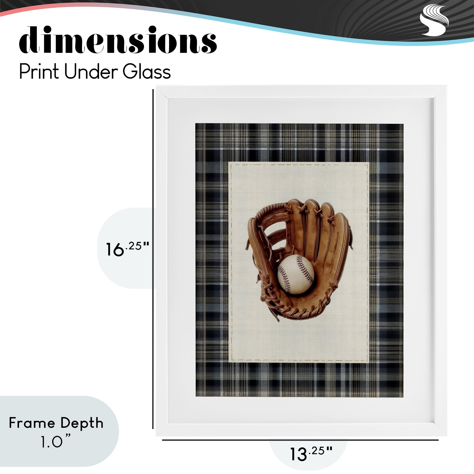 Stupell Industries Baseball Glove with Plaid White Framed Print Under Glass, design by Arlington Prints