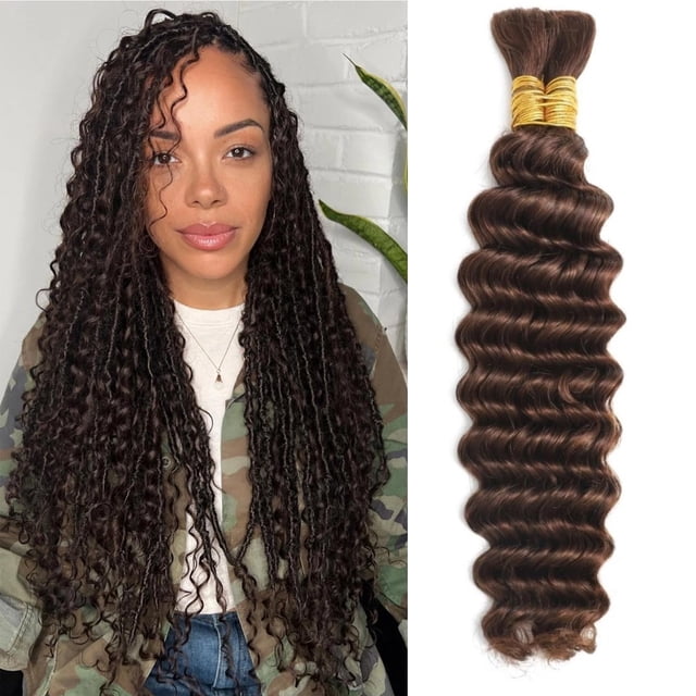 Cabello trenzado ONICE, marrón chocolate, 12 A, onda profunda, 22 cm