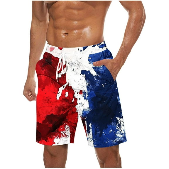 Swim Trunks for Men Usa 4Th of July Patriotic Board Shorts American Flag Star Pattern Sweatpants Quick Dry Board Shorts with Zip Pockets Bathing Suits Beach Swimwear
