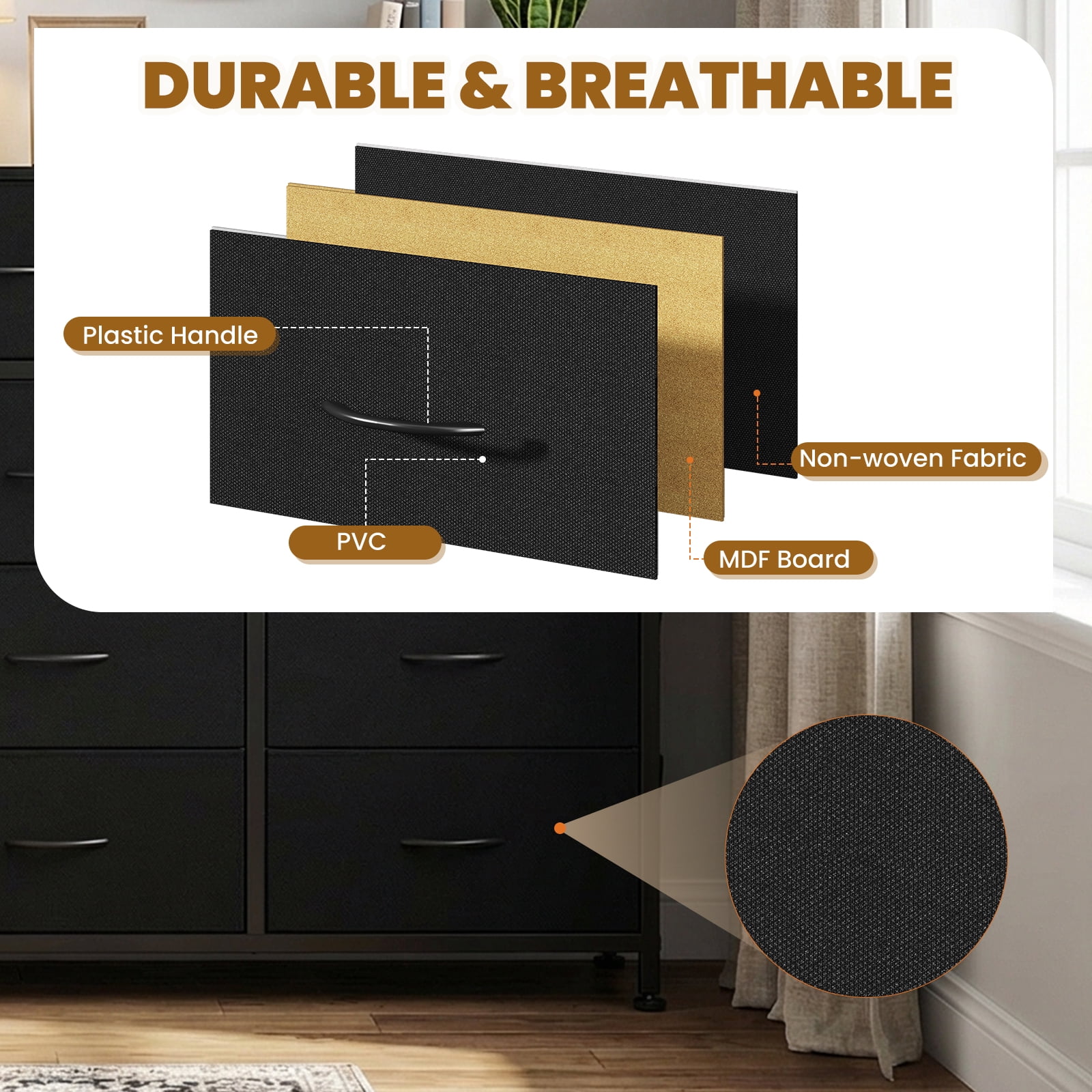 CONCETTA Dresser Storage with 10 Drawers,Storage Organizer for Closet, Wood Top for Bedroom, Living Room, Black