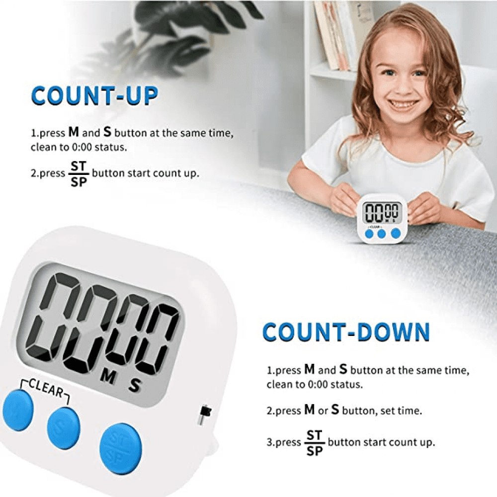12 Pack Small Digital Kitchen Timer Magnetic Back and ON/Off Switch,Minute  Second Count Up Countdown（White,Blue,Orange