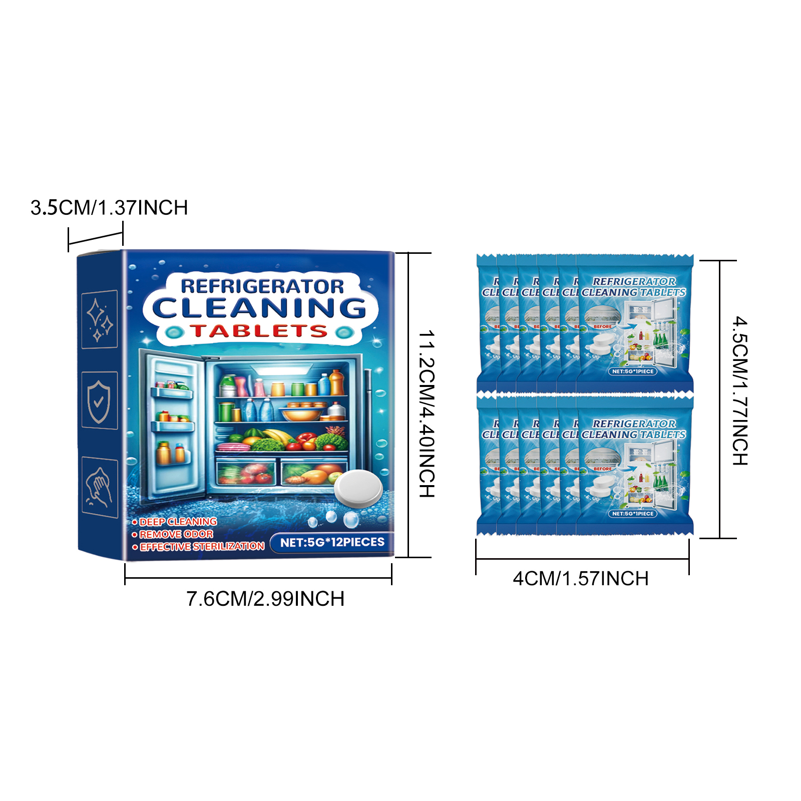 Alvantor Refrigerator Cleaning Tablets Multi-Purpose Deodorizer, 12PCS