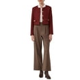 thumbnail image 2 of INSPIRE CHIC Women's Tweed Short Jacket Collarless Button Down Long Sleeve Work Office Cropped Blazer S Dark Red, 2 of 5