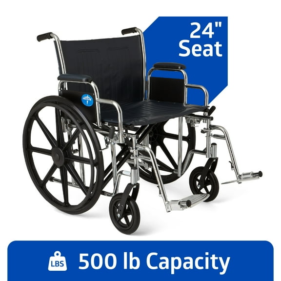 Medline Excel Extra-Wide Bariatric Wheelchair For Adults and Seniors with 24" Wide Seat, Supports up to 500 lbs