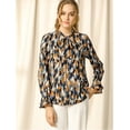 thumbnail image 2 of Blusa con cuello En V y lazo floral Allegra K Naranja azul XL, 2 of 6