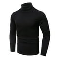 thumbnail image 3 of SWSMCLT Men's High Neck Shirt Soft Fashion Lightweight Cotton Date Night Slimming Fall Blouse Tshirt Turt Neck Black Small, 3 of 5