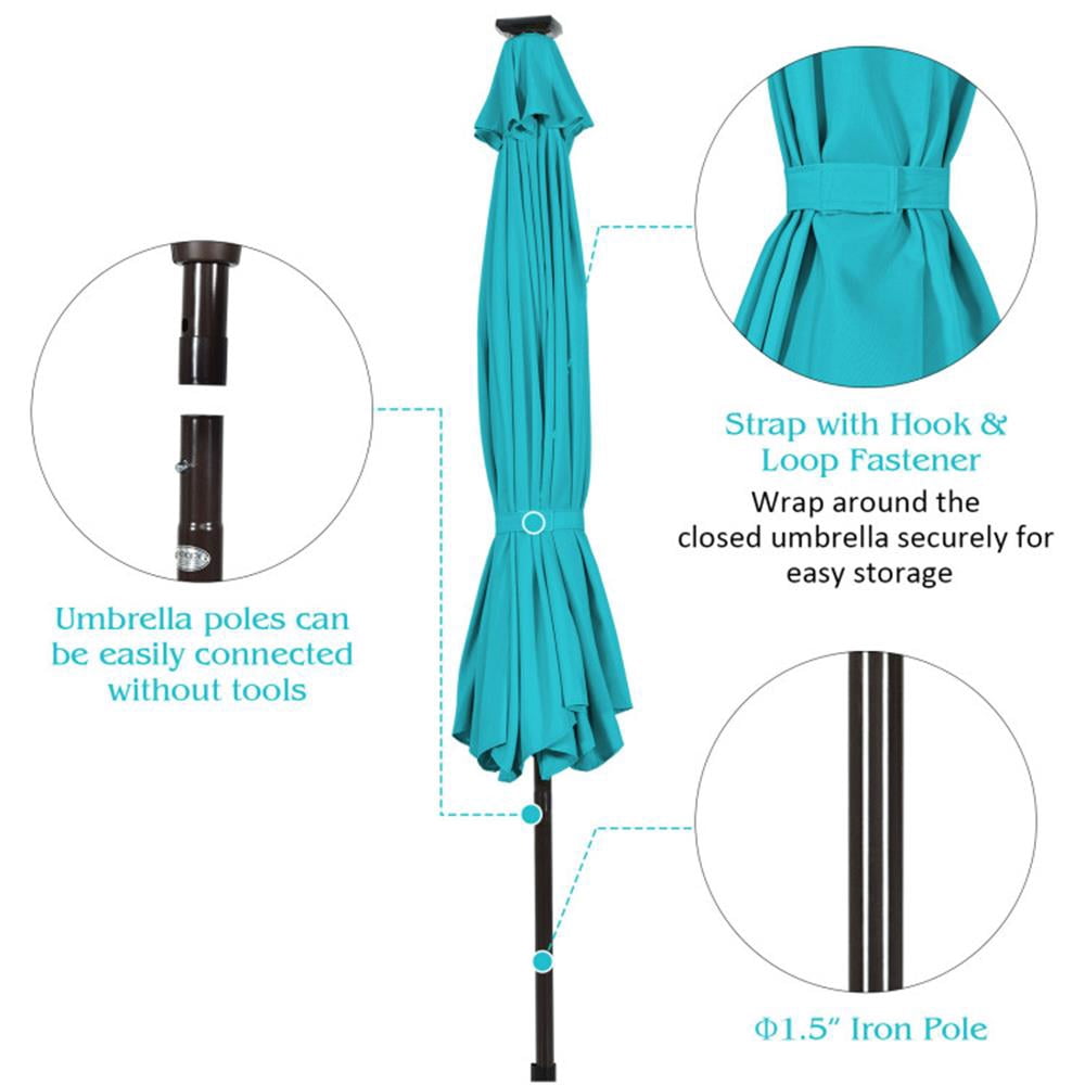 Spaco 10 Feet Outdoor Patio Umbrella with Bright Solar LED Lights, Outdoor Umbrellas for Patio, Patio Table Umbrella, Deck Umbrella-Turquoise
