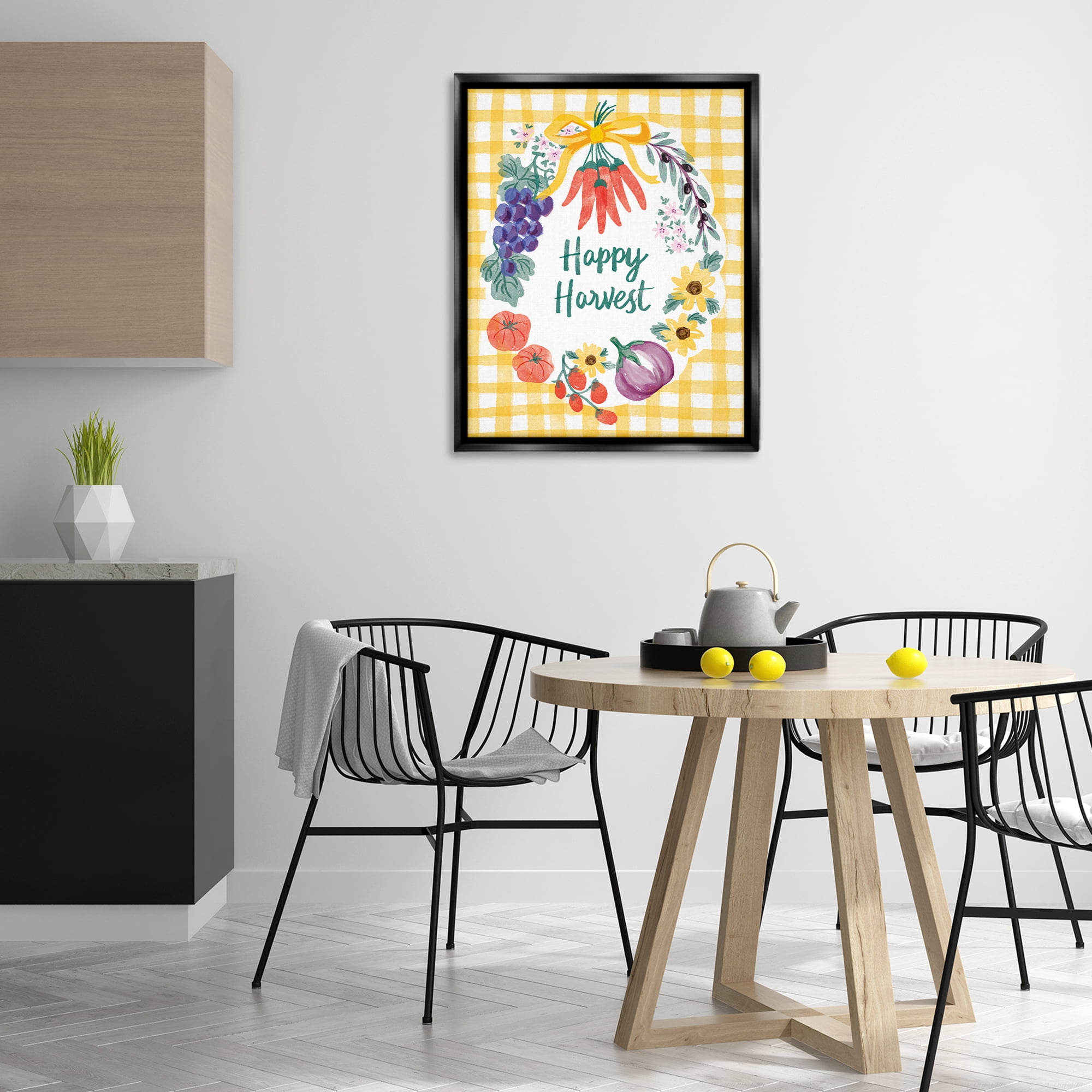Stupell Industries Happy Harvest Kitchen Food & Beverage Painting Black Floater Framed Canvas Art Print Wall Art, 25 x 31
