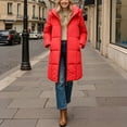 thumbnail image 2 of iOPQO Long Puffer Coat Women Long Winter Jackets for Women Parkas for Women Womens Full Zip Jacket Hooded Jacket Women Winter Coats for Women Puffer Zip Jacket Women Watermelon Red XXL, 2 of 5
