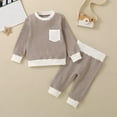 thumbnail image 2 of Zwiiyzr 3M-3T Baby Clothes Sweater Knit Outfits Kids Toddler Girls Boys Striped Soft Comfy Long Sleeve Winter Fall Warm 2Pcs Set Brown, 2 of 9