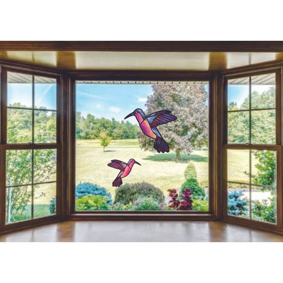 Hummingbird Hummingbirds Vinyl Stained Glass Film Static Cling Window Waterproof Decal for Girls Boys Kids Room Bedroom Nursery House Fun Home Decor Stickers Wall Art Vinyl Decoration (20x18 inch)