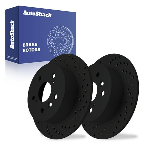 AutoShack Rear Solid Drilled & Slotted E-Coated Brake Rotors Black Finish 2-PC Set Replacement for 2007-2011 Toyota Camry 2007-2012 Lexus ES350 2008-2012 Toyota Avalon NightGuard 11.05" (280.7 mm)