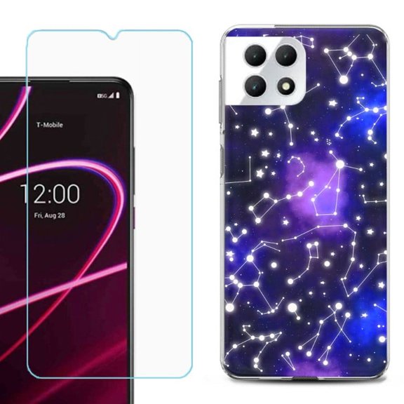 Phone Case for T-Mobile Revvl 7 5G, Shockproof Case Cover with Tempered Glass Screen Protector, by OneToughShield - Constellations