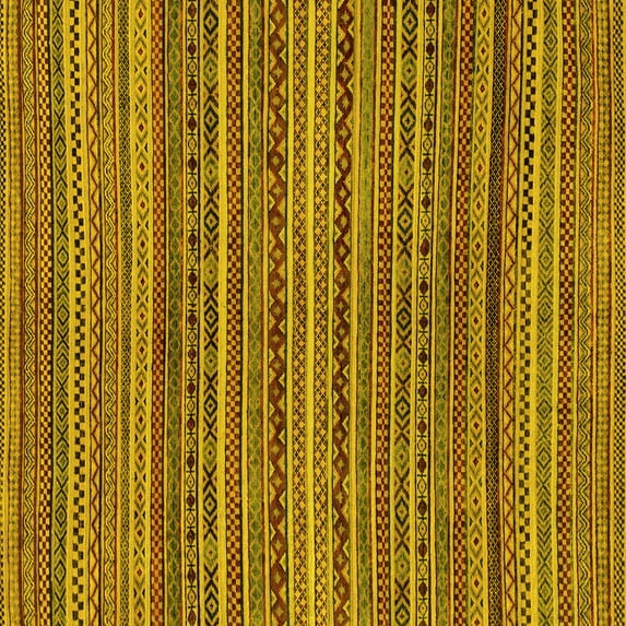 Ahgly Company Machine Washable Indoor Square Abstract Yellow Modern Area Rugs, 3' Square
