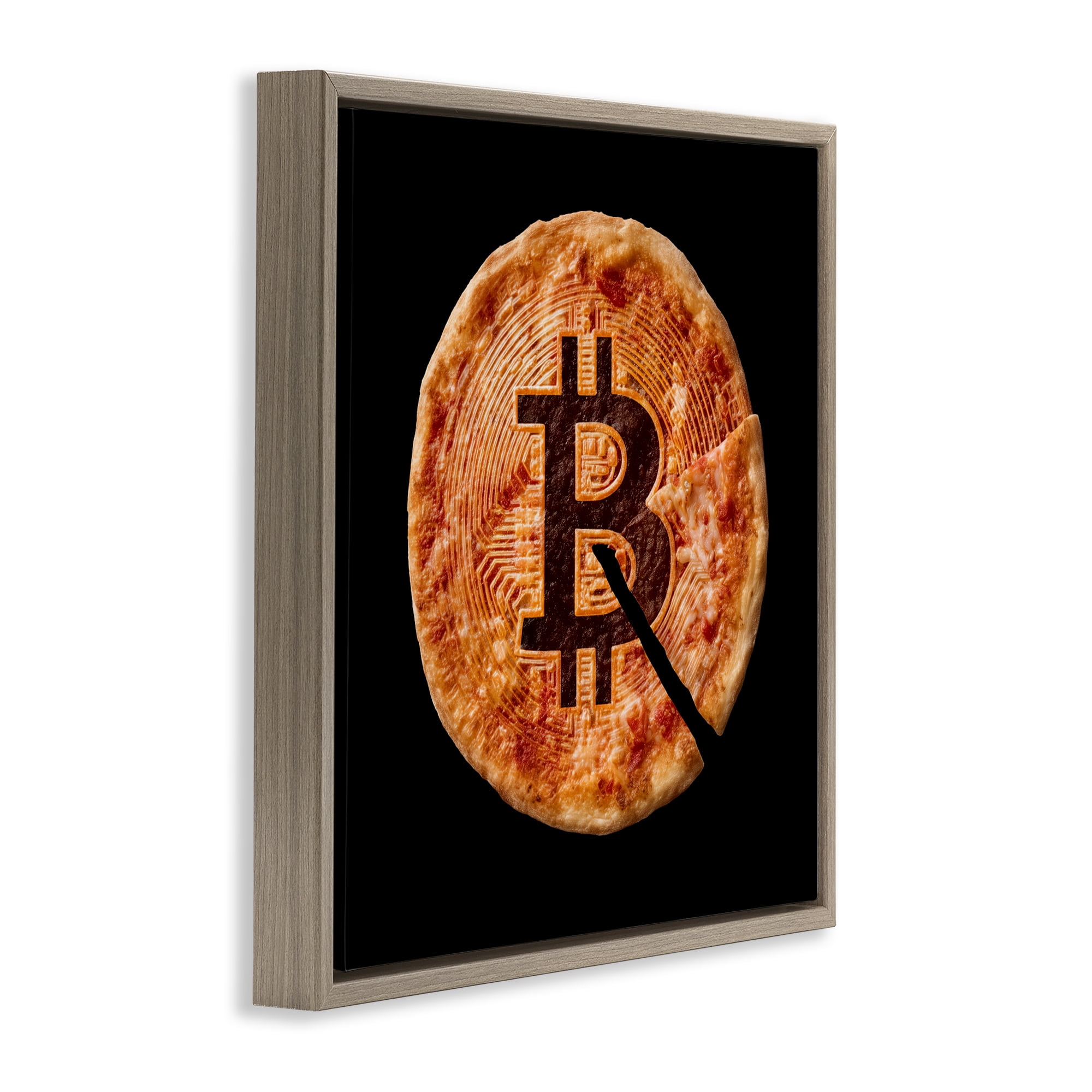 Stupell Industries Crypto Pizza Slice Brown Framed Floater Canvas Wall Art, design by Svetlana Aleynikova