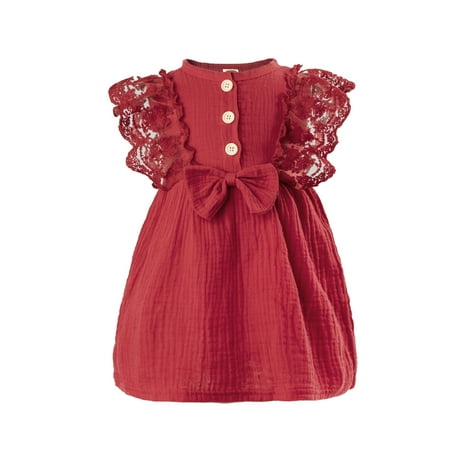 

Wanwan Summer Dress Bow-knot Design Skin-friendly Cotton Girls Sleeveless Lace Dress for Party