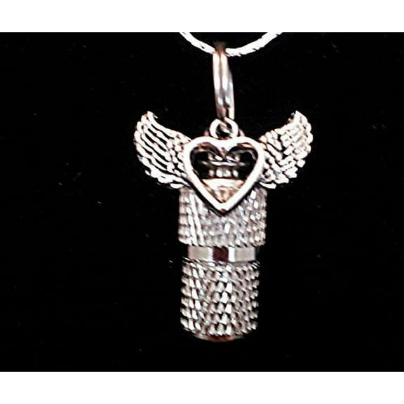 Classic Mini Silver Personal CREMATION URN Keepsake w/Winged Open Heart - Includes Velvet Pouch & Fill Kit