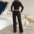 thumbnail image 4 of VISALY Two Piece Pajama Set Button Down Pajamas Ribbed Pajama Sets V Neck Long Sleeve Sleepwear Wide Leg Pants Soft Loungewear Matching Set Comfy Outfits Black L, 4 of 7