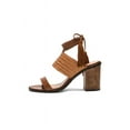 thumbnail image 2 of Schutz Luky Saddle Brown Woven Leather Chunky City Heel Wrap Tie Up Sandals (Saddle, 10), 2 of 2