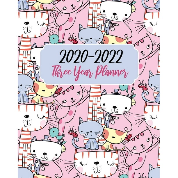 2020 2022 three year planner cute pink cats 36 months