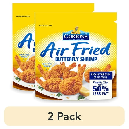 (2 pack) Gorton’s Air Fried Butterfly Whole Shrimp, Breaded Tail-On-Shrimp, Frozen, 9 Ounce Resealable Bag