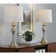 thumbnail image 4 of 27" Curvy Brushed Nickel Table Lamps with Taupe Textured Slub Linen Shades (Set of 2), 4 of 5