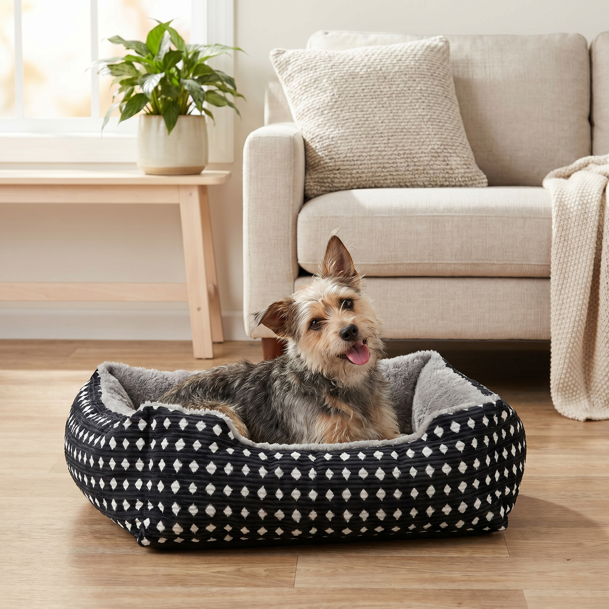 Vibrant Life Small Cuddler Pet Bed, 19" x 15", Black & White photo 3