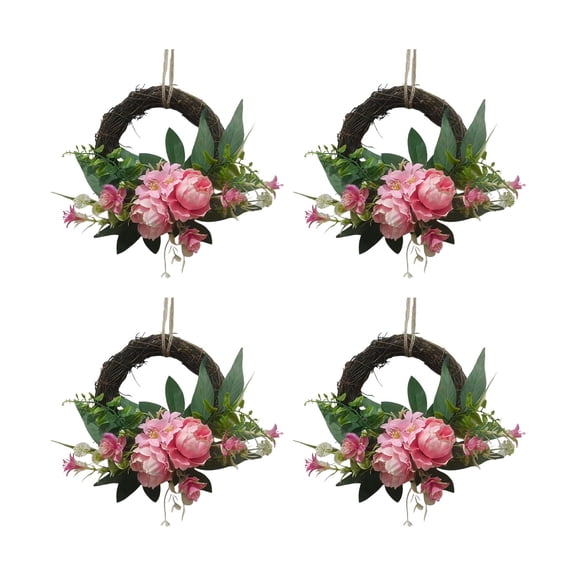 Valentines Day Decorations Wreath Set for Front Door , 4pcs 10in Heart Garland for Front Door, Spring Artificial Flower Wreath, Kitchen Cabinet Valentine Decorations for Home Indoor Easter Decor B