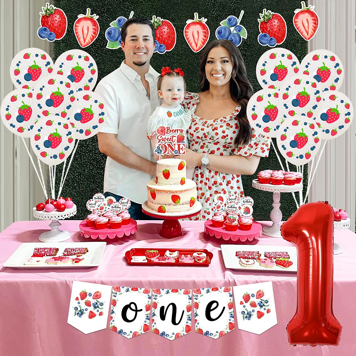 Strawberry 1st Birthday Party Decoration, Strawberry and Blueberry Themed Birthday Party Supplies Happy Birthday Banner Berry Sweet One Birthday Balloons Cake Toppers Decor for Girls 1st Birthday - Walmart.com
