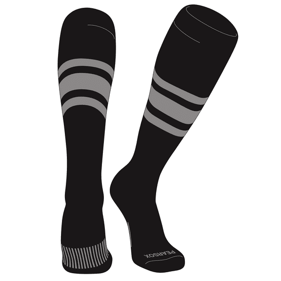 PEAR SOX Striped OTC Baseball, Softball, Football Socks (B) Black, Silver (XS)