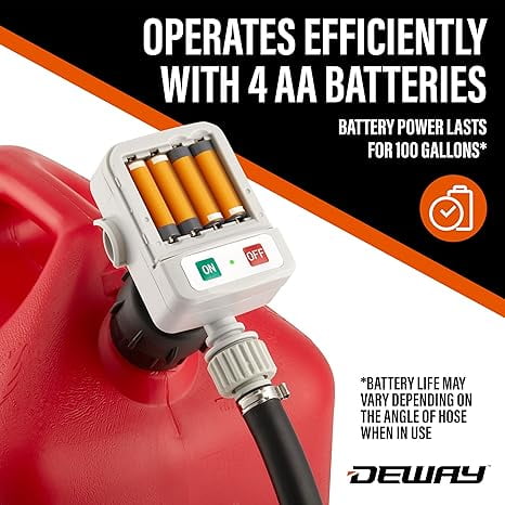 Deway Fuel Transfer Pump Battery Powered with Rubber Hose and 2.4 GPM Control Nozzle