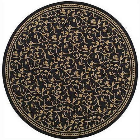 94" Courtland Heat Set Polypropylene Round Indoor/Outdoor Rug, Black