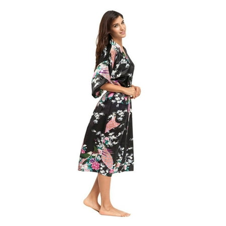- Womens Floral Silk Satin Kimono Bathrobe Robe Wedding Bride Bridesmaid Sleepwear