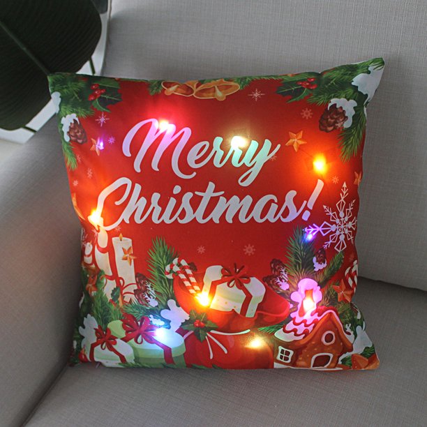 Fundas de almohada navideñas de lujo con luces LED, funda de almohada con luz navideña de 18x18 pulgadas, decoración para el hogar, sala de estar y dormitorio