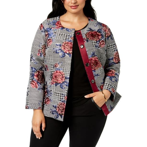 Download Alfani - Womens Jacket Gray Plus Button Down Printed ...