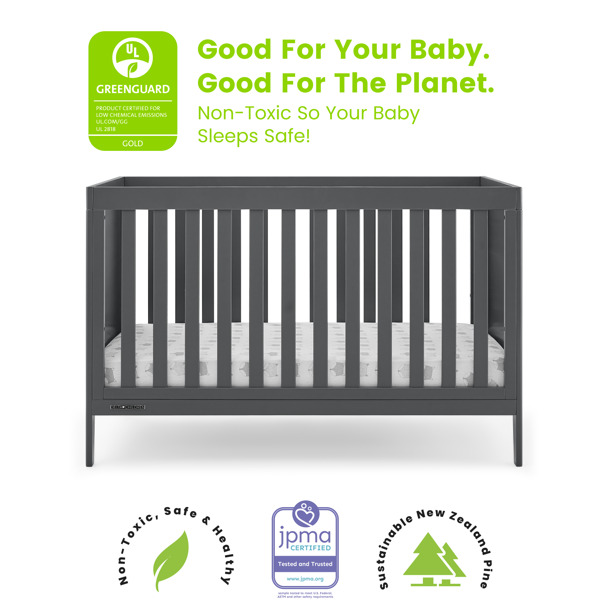 Delta Children Hayes 4-in-1 Convertible Baby Crib - Greenguard Gold Certified, Charcoal - image 4 of 15