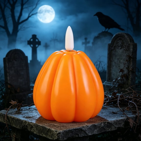 Pumpkin LED Candle Lights – Flameless Flickering Warm Glow, Battery Operated Halloween Night Light Decor for Table Mantel Shelf