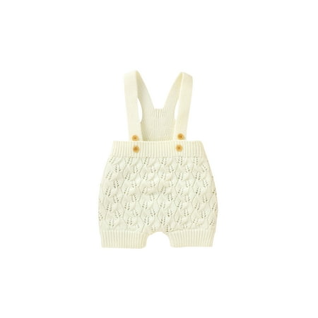 

TheFound Newborn Baby Girl Knit Overalls Sleeveless Solid Color One-Piece Romper Solid Jumpsuit Outfits