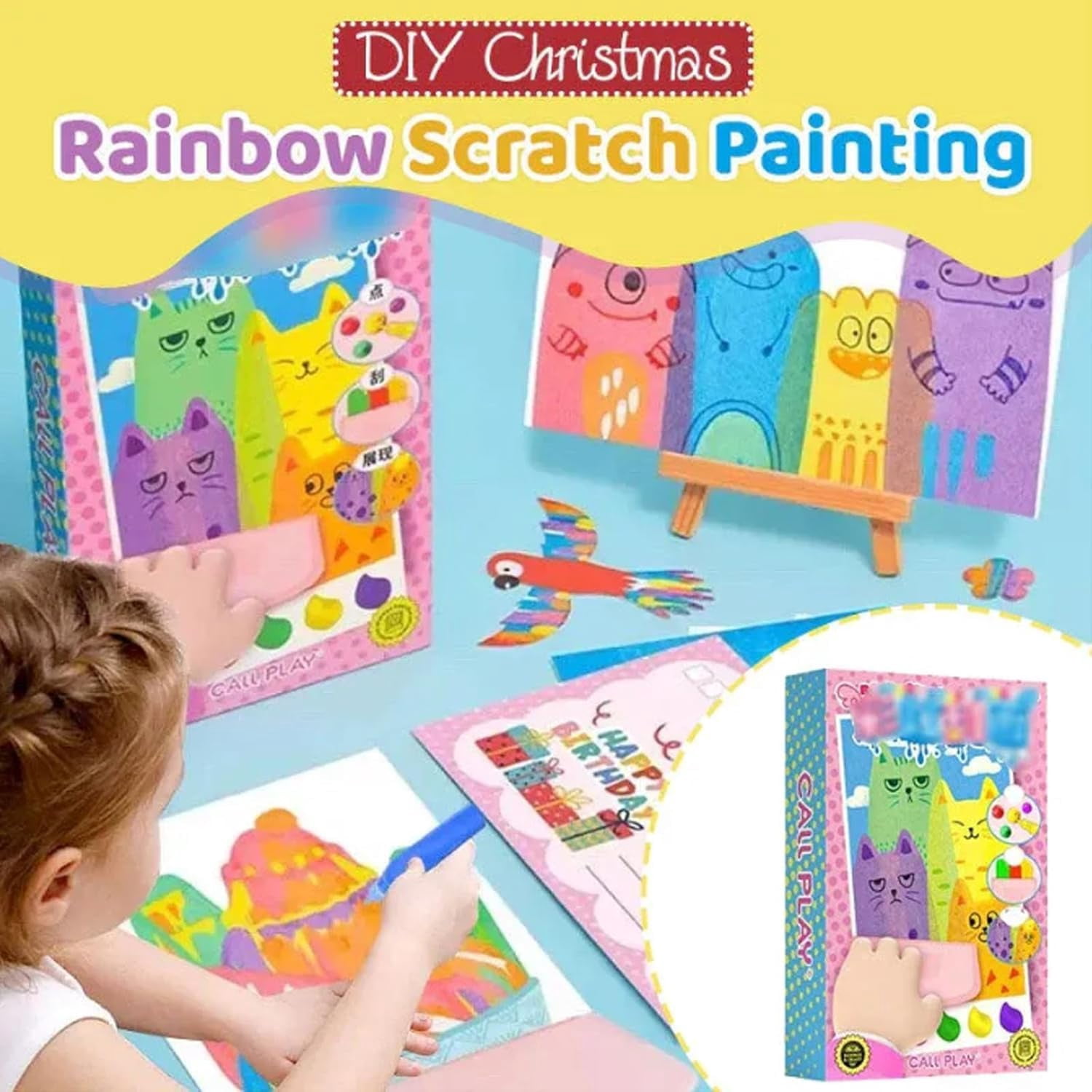 Rainbow Squeeze Art Kit 20pcs – DIY Squeegee Painting Set with Color Scratch Paper & Tools, Creative Craft Activity, Stress Relief Art Supplies, Postcard Design