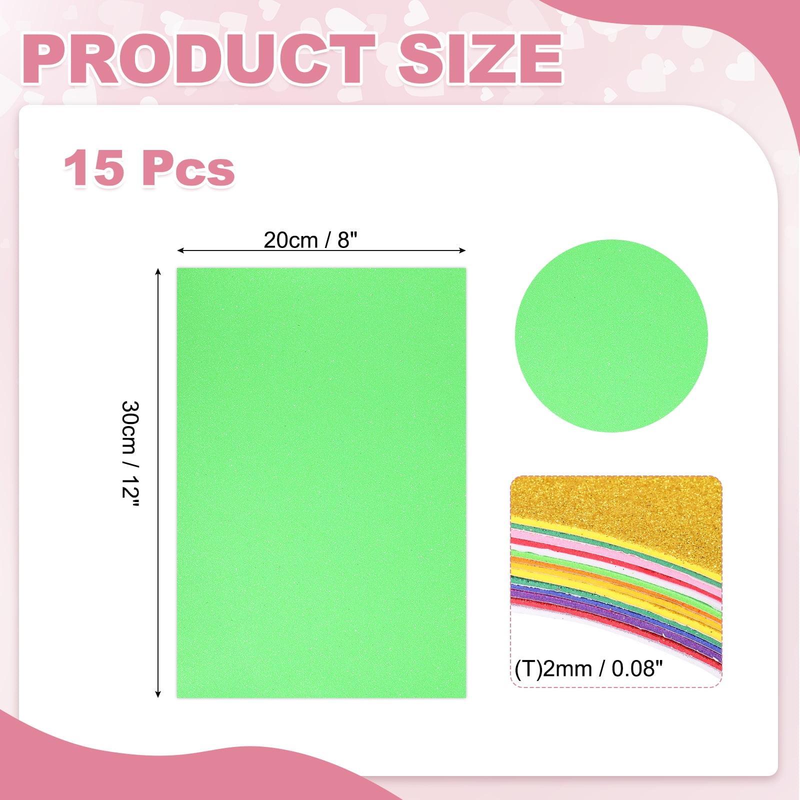 15 Sheets Light Green Shiny Foam Sheets with Adhesive Backing, 8x12Inch Self-Adhesive Shiny EVA Foam Sheets Sticky EVA Paper Stickers for Art Crafts Projects, DIY Party Decoration